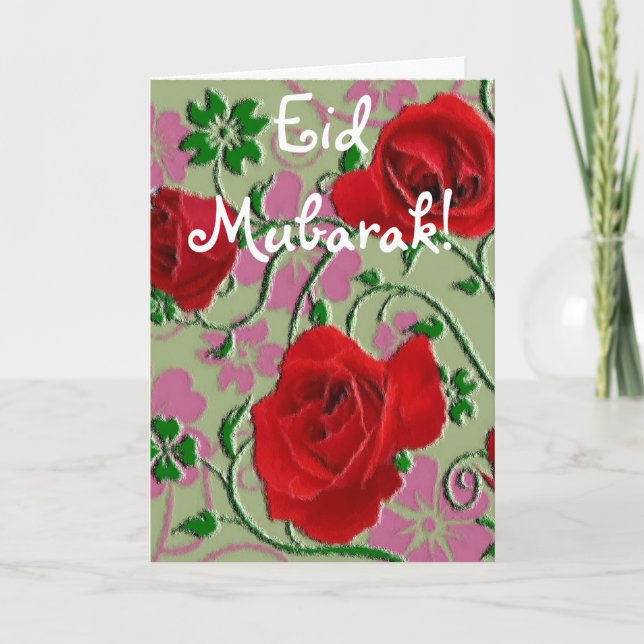 Red roses bouquet Eid Mubarak Card (Front)