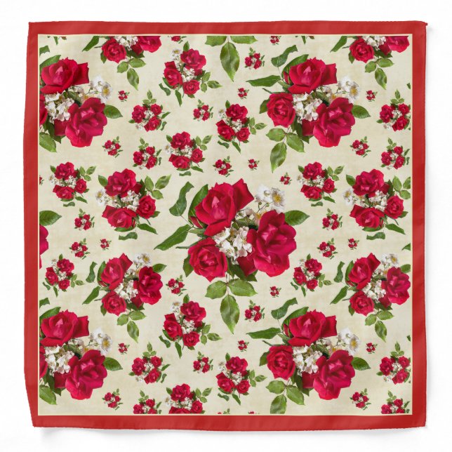 Red Roses Bouquet Elegant Floral Photography Bandana (Front)