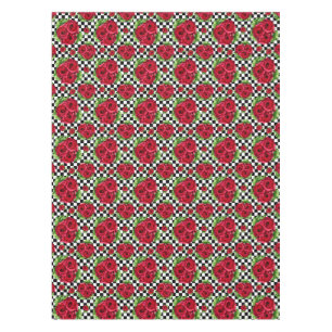 Red Roses Bouquet Floral Love Rockabilly Checkered Tablecloth