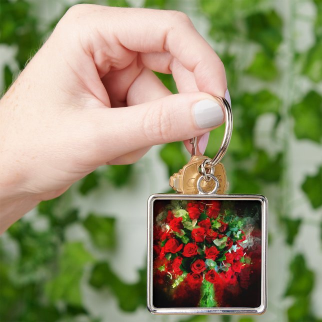 Red Roses Bouquet flower watercolor - bb Keychain (Creator Uploaded)