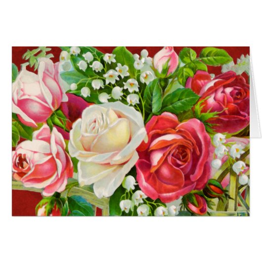 Red Roses Bouquet Watercolor Cards (Front Horizontal)