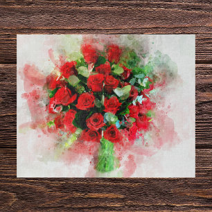 Red Roses Bouquet Watercolor on White Background Jigsaw Puzzle