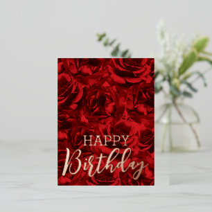 Red Roses Bouquets Happy Birthday  Foil Holiday Postcard