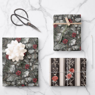 Red Roses Bricks Wedding Wrapping Paper Sheets