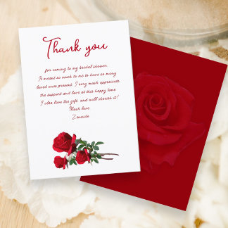 Red Roses Bridal Shower Gift Thank You Cards