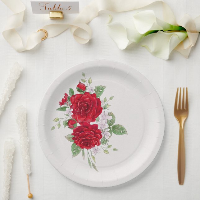 Red Roses Bridal Shower Paper Plates (Wedding)
