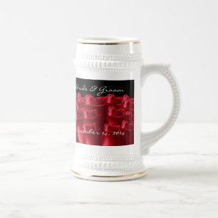 Red Roses Bride and Groom Wedding Date Stein