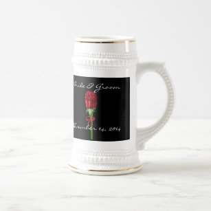 Red Roses Bride and Groom Wedding Date Stein