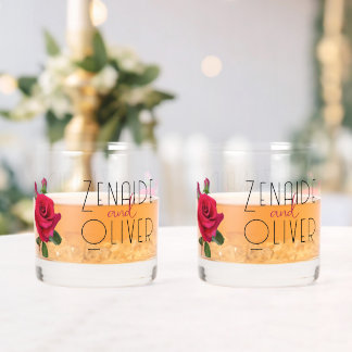 Red Roses Bride and Groom Wedding Glassware Whiskey Glass
