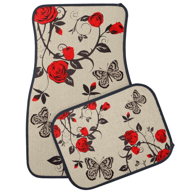 Red Roses & Butterflies Car Floor Mat (Set)