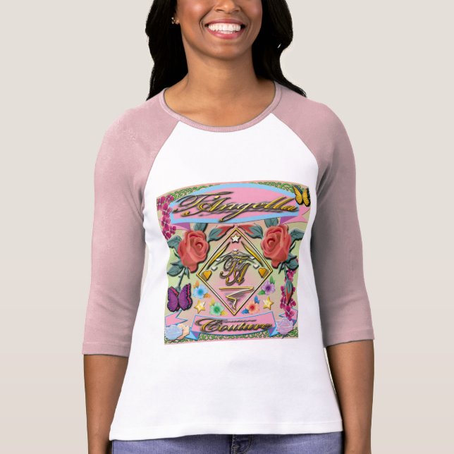 Red roses, butterflies, flowers 3/4 Sleeve Raglan T-Shirt (Front)