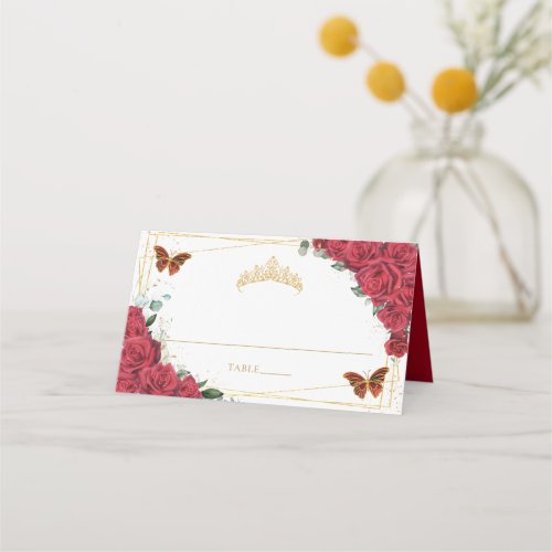 Red Roses Butterfly Quincea&#241;era Sweet 16 Birthday Place Card
