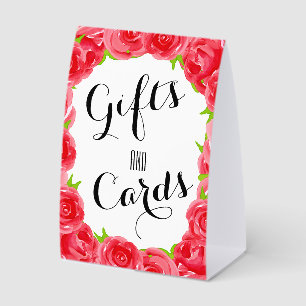 Red Roses Cards and Gifts Bridal Shower Paper Table Tent