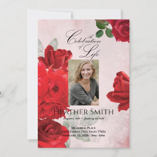Red Roses Celebration of Life Funeral Invitation