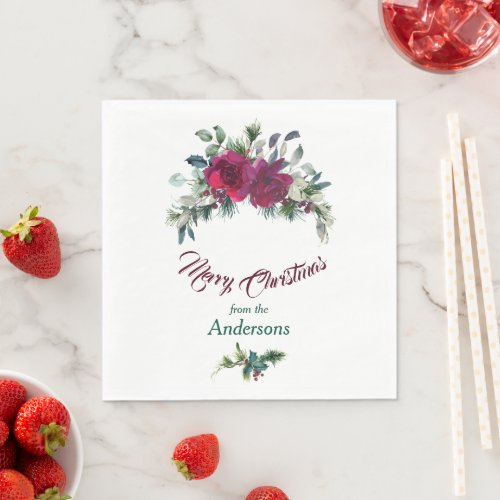 Red Roses Christmas Bouquet Napkins