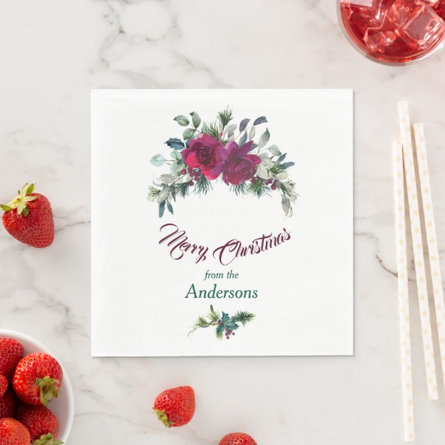 Red Roses Christmas Bouquet Napkins (Insitu)
