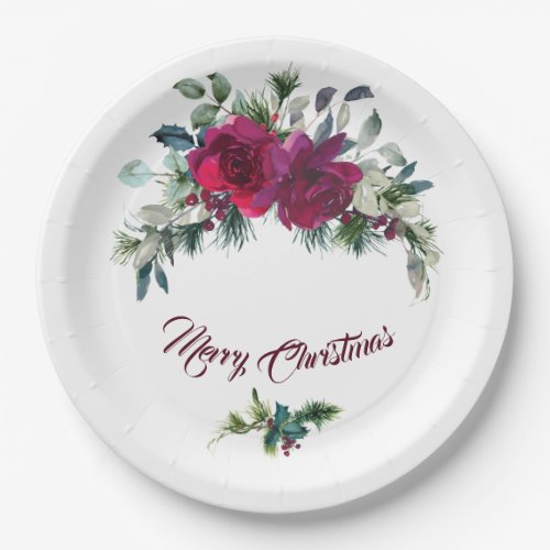 Red Roses Christmas Bouquet Paper Plates