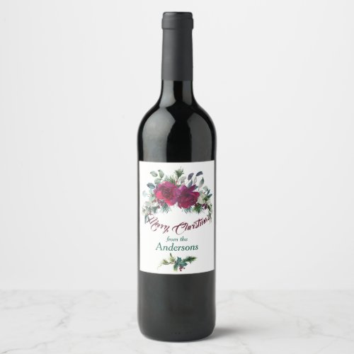 Red Roses Christmas Bouquet Personalized Wine Label