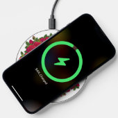Red Roses Circular Wreath Custom Text Wireless Charger (Phone)