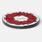 Red Roses Circular Wreath Custom Text Wireless Charger (Front 2)