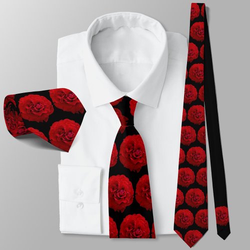 Red Roses Classic Black Floral Neck Tie