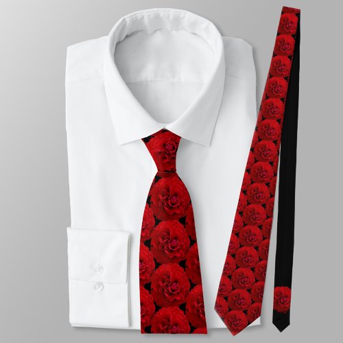 Red Roses Classic Floral Black Neck Tie