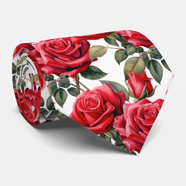 Red Roses Classic Formal Neck Tie (Rolled)