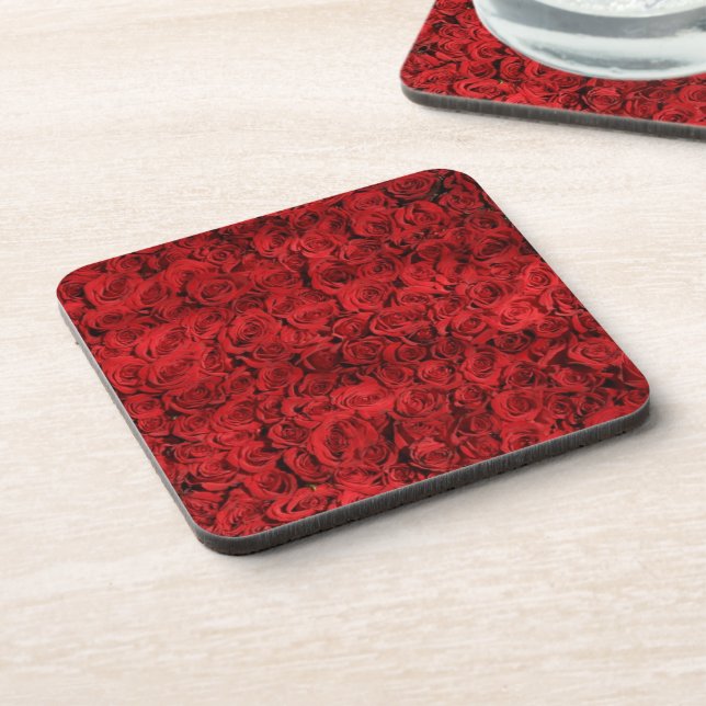 Red Roses Close Up Photo Beverage Coaster (Left Side)