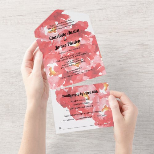 Red Roses Collage Wedding All In One Invitation