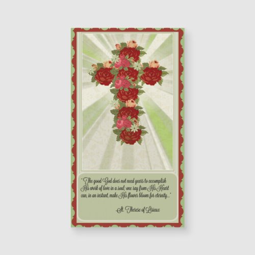 Red Roses Cross with St Therese Quote Magnet