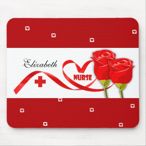 Red Roses Custom Name Gift Mouse Pad for Nurse