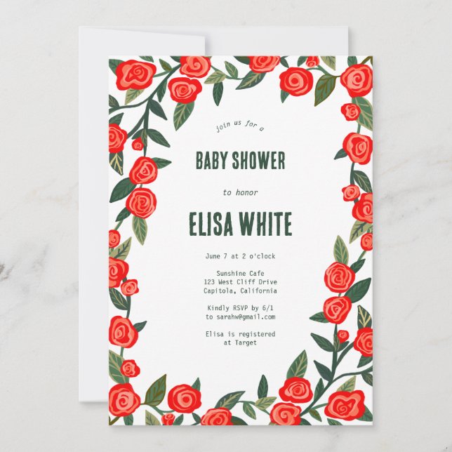 Red Roses CUSTOM QR Code BABY SHOWER Invitation (Front)
