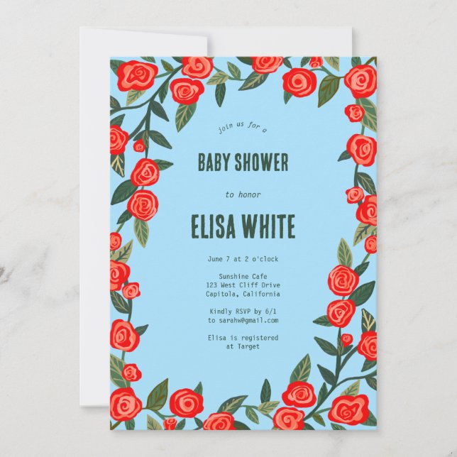 Red Roses CUSTOM QR Code BABY SHOWER Invitation (Front)