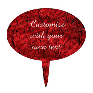 Red Roses Custom Text Cake Topper