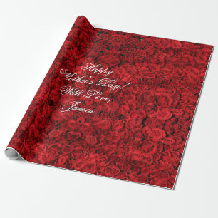 Red Roses Custom Text Happy Mother's Day Floral Wrapping Paper