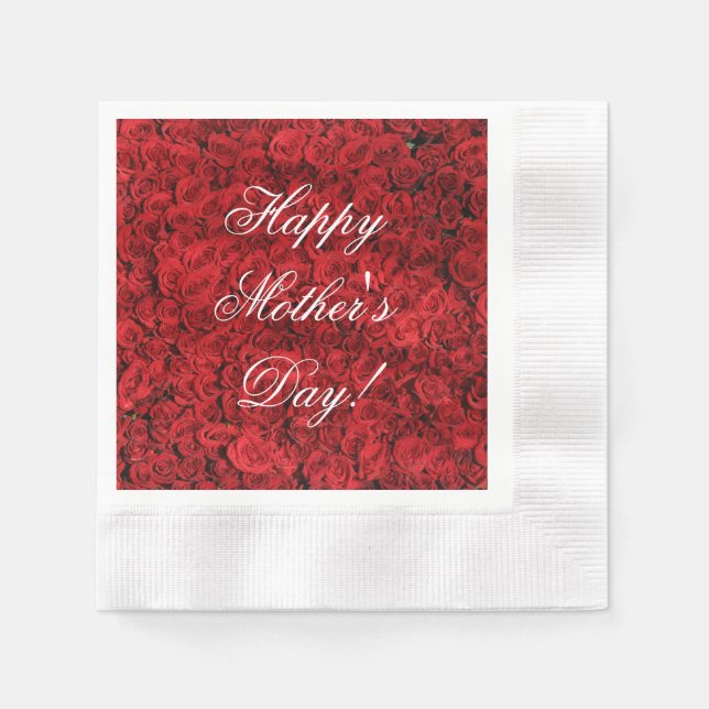 Red Roses Custom Text Happy Mother's Day Napkins (Front)
