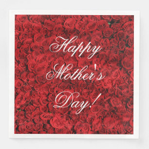 Red Roses Custom Text Happy Mother's Day Paper Dinner Napkins