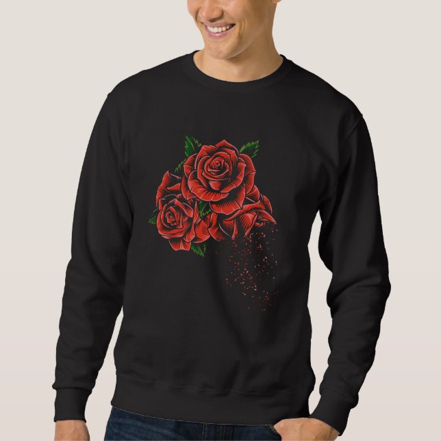 Red Roses Cute Flower Illustration Sweatshirt (Front)