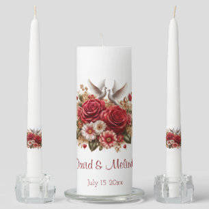 Red Roses, Daisies and Doves Unity Candle Set