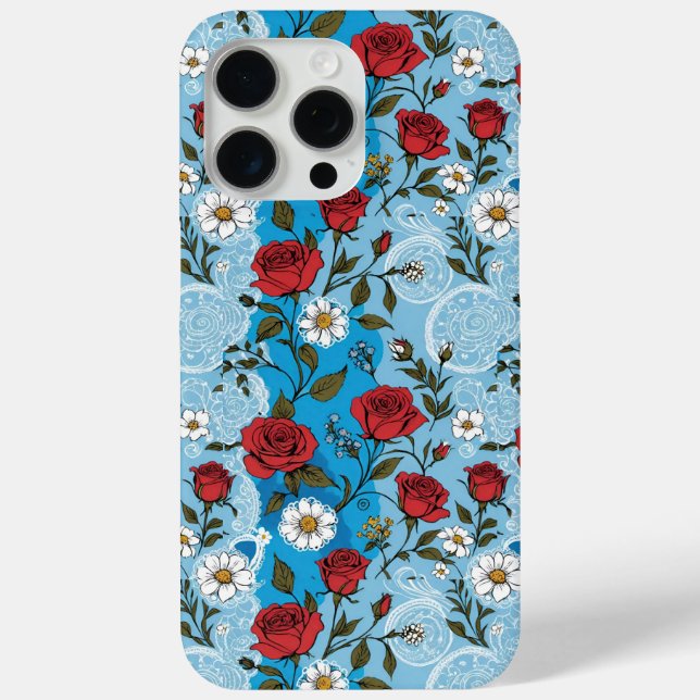 Red Roses Daisies and Lace Light Blue Case-Mate iPhone Case (Back)