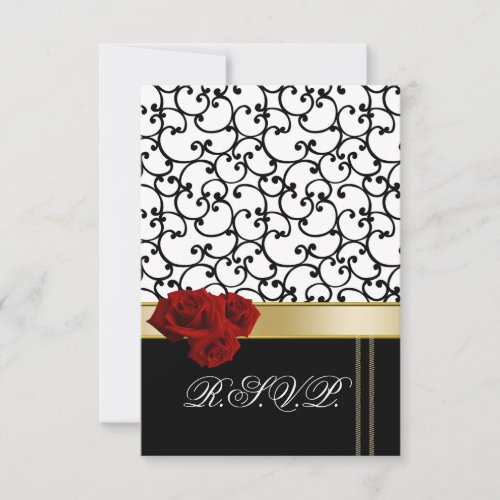 red roses damask  rsvp cards standard 35 x 5