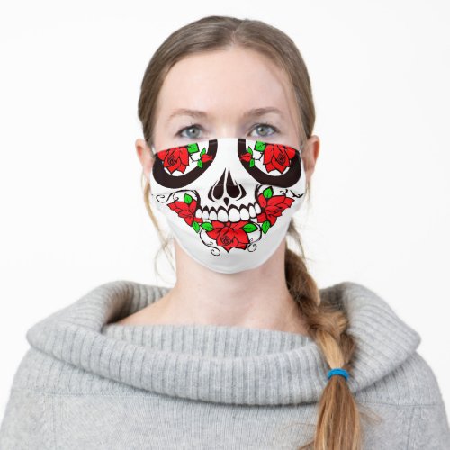red roses day of the dead sugar skull adult cloth face mask