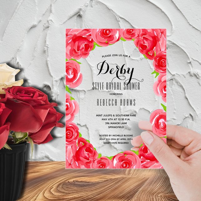 Red Roses Derby Bridal Shower Acrylic Invitations (Red roses Derby bridal shower acrylic invitations - order clear or frosted)