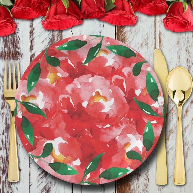 Red Roses Derby Bridal Shower Paper Plates (Creator Uploaded)