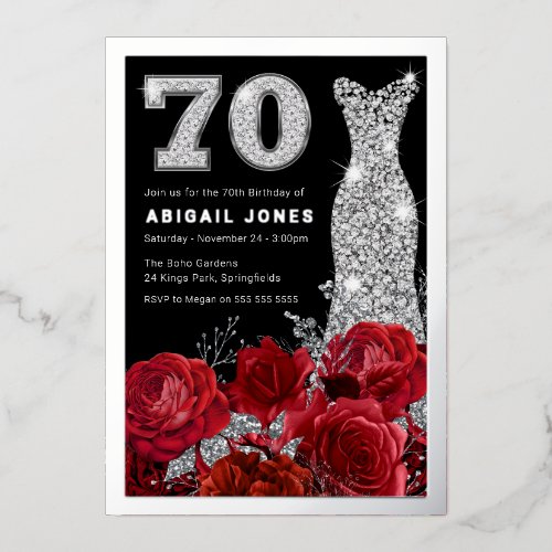 Red Roses Diamond Gown 70th Birthday Real Silver 