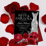 Red Roses Diamond Gown Black 50th Birthday Party Invitation<br><div class="desc">Red Roses Silver Diamond Gown 50th Birthday Party 50 and Fabulous  Invitation

See matching collection in Niche and Nest Store

Many thanks</div>