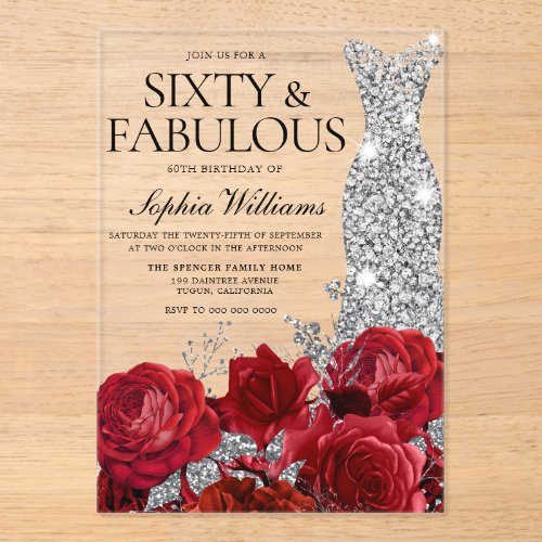 Red Roses Diamond Gown Black 60th Birthday Party