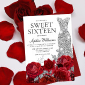 Red Roses Diamond Gown Sweet 16 Birthday Party Invitation