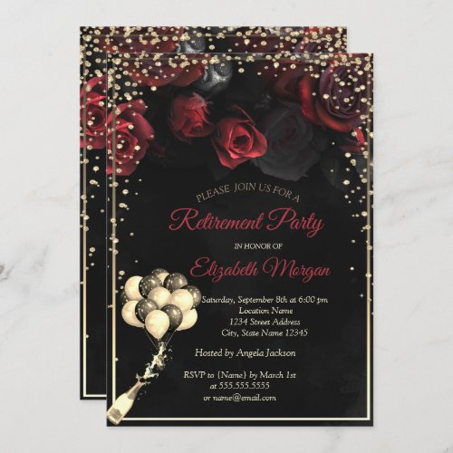 Red RosesDiamonds Balloons Retirement Part Invitation