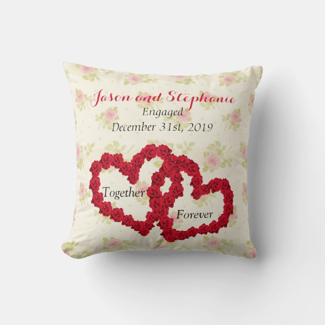 Red Roses Double Heart - Together Forever Throw Pillow (Front)